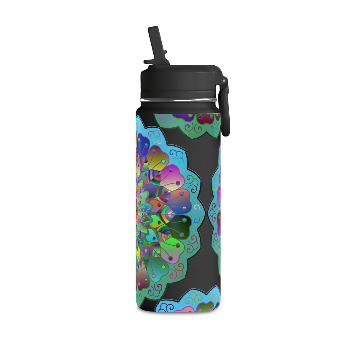 Mandala Floral 20oz Water Bottle — Colorful Boho Hydration Bottle