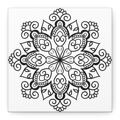 Handmade black and white mandala art on matte canvas, stretched, 125 inches