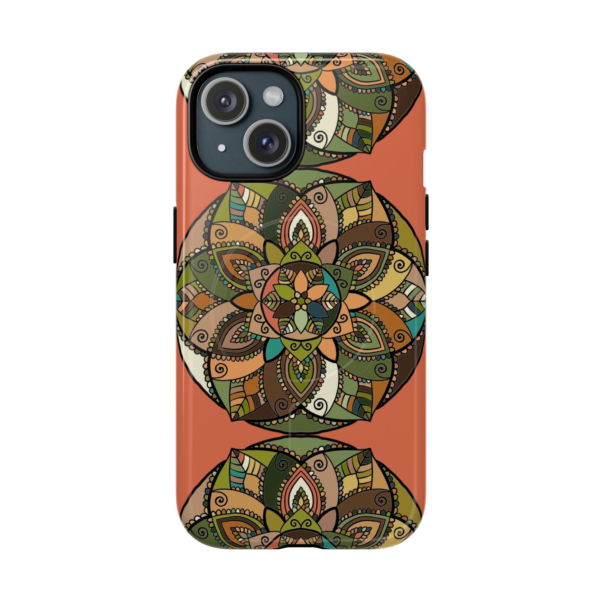 Mandala Floral Tough Magnetic Phone Case — Boho Earth-Tone Protective Cover