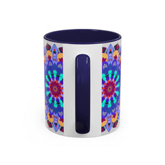 A beautifully designed mandala art mug with colorful, symmetrical patterns