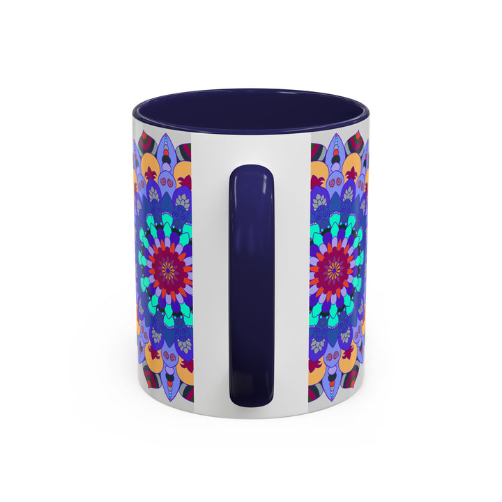 A beautifully designed mandala art mug with colorful, symmetrical patterns