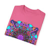 Unisex Mandala T-Shirt featuring hand-drawn mandala art, made from 100% ring-spun cotton and garment-dyed for extra comfort