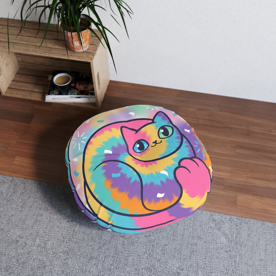 Cuscino da pavimento a forma di gatto tie-dye — Abbraccio di baffi per il nuovo anno