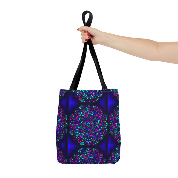 Kaleidoscope Mandala Tote Bag — Vibrant Neon Floral Pattern