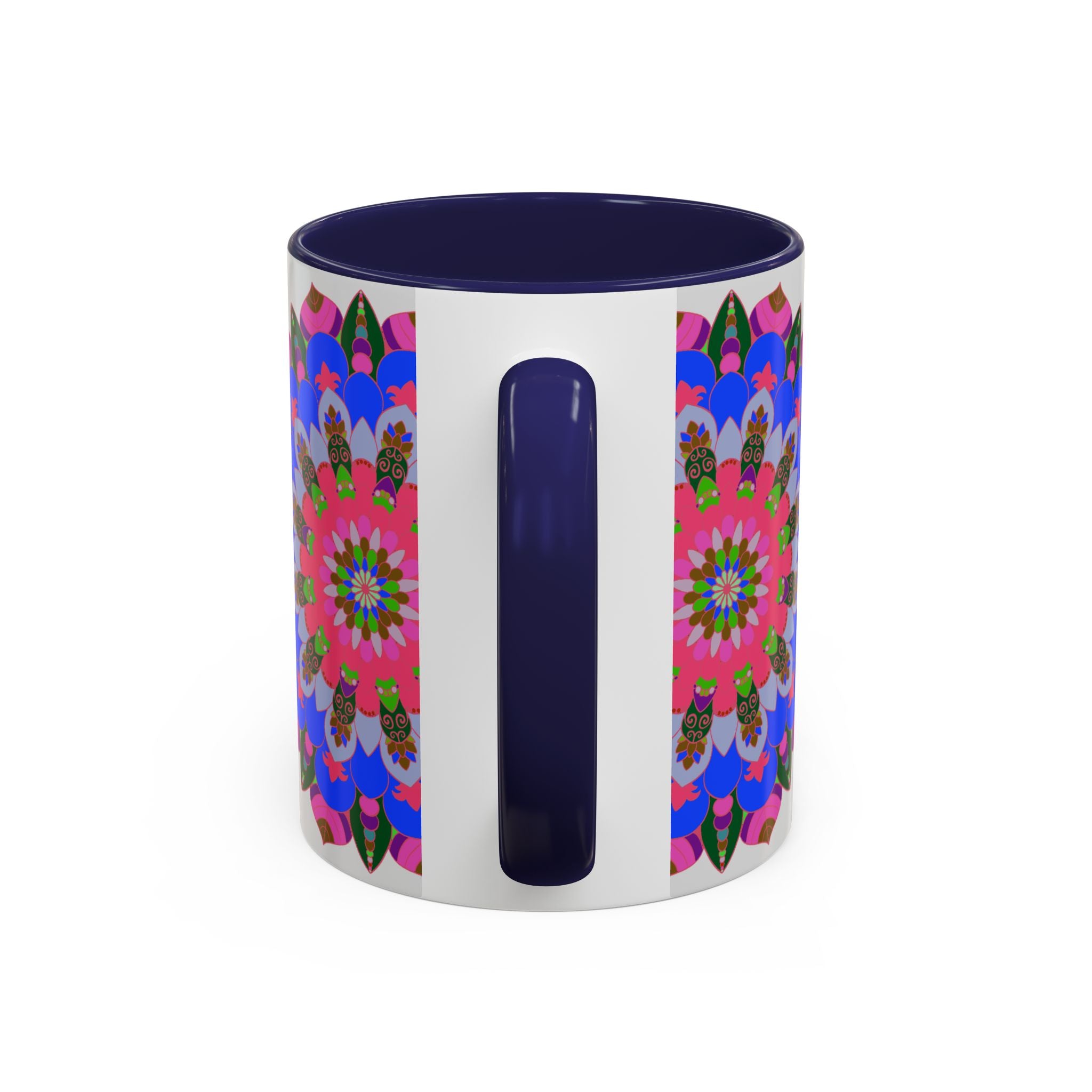 Colorful and intricate mandala design on ceramic mug, perfect for adding a pop of vibrancy to your morning coffee routine