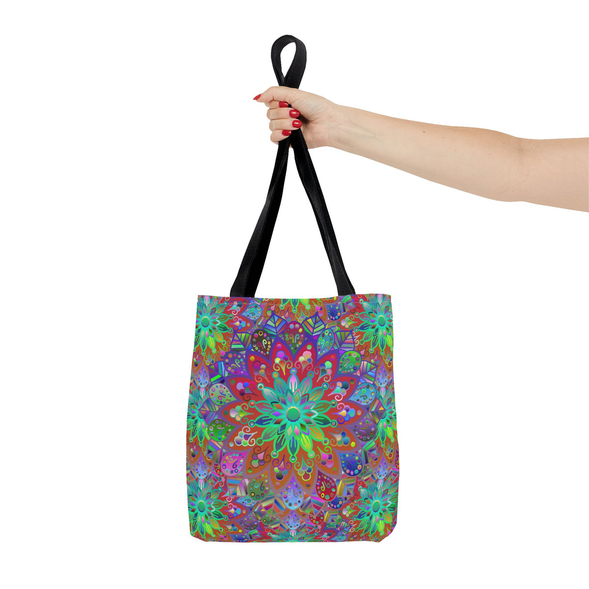 Psychedelic Mandala Tote Bag — Colorful Boho All-Over Print Tote