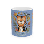 Tiger & Autumn Leaves Ceramic Mug — Cute Watercolor Tiger Coffee Cup (11oz, 15oz)