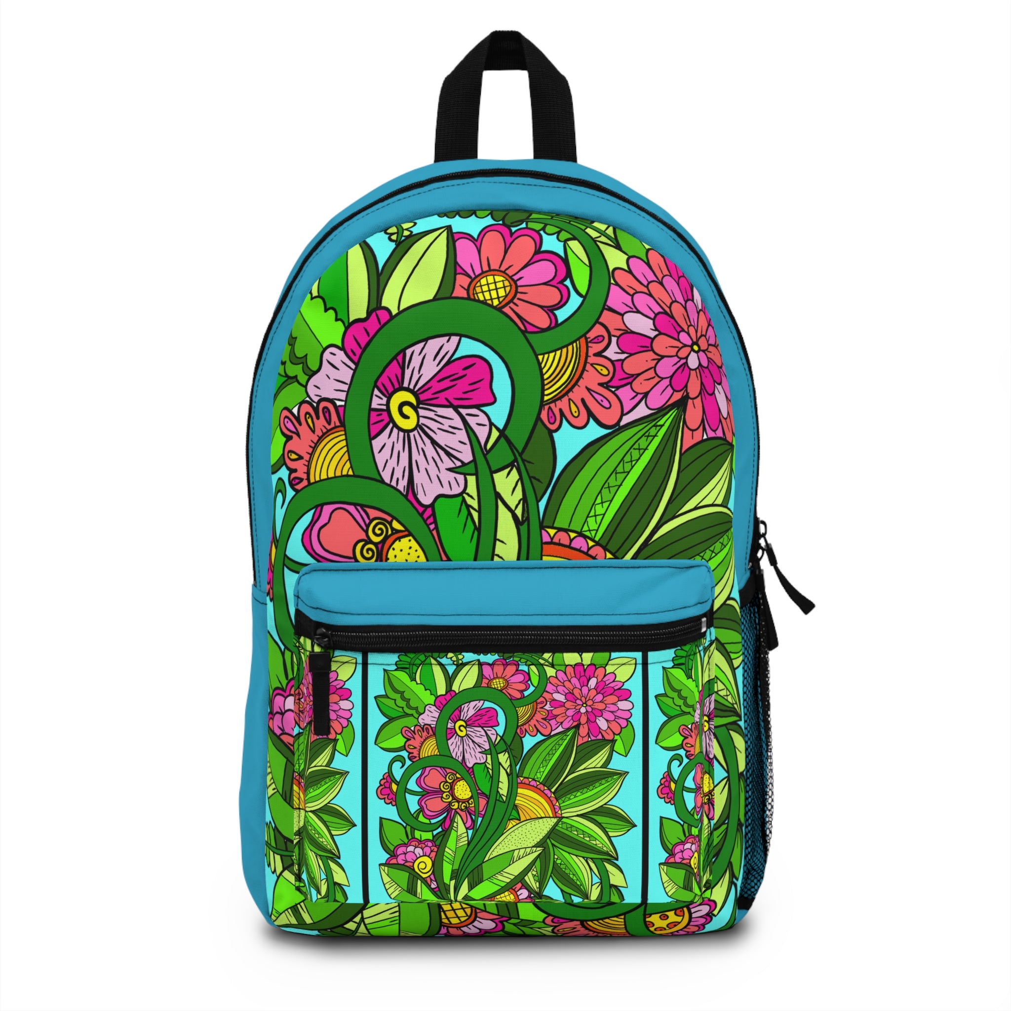 Floral Adventure Backpack in Bright Turquoise and Pink Tones