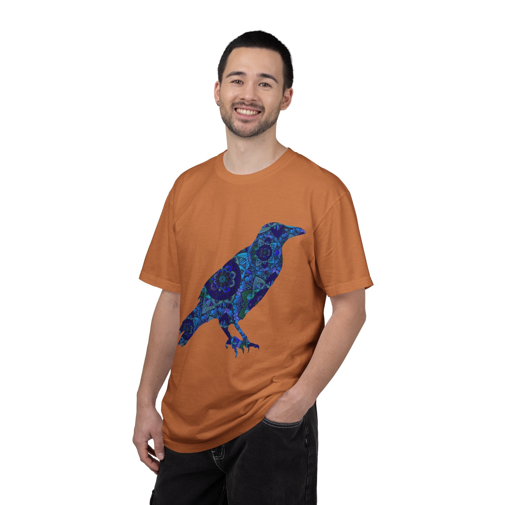Maglietta con stampa corvo mandala blu — Maglietta grafica con corvo Inner Protection