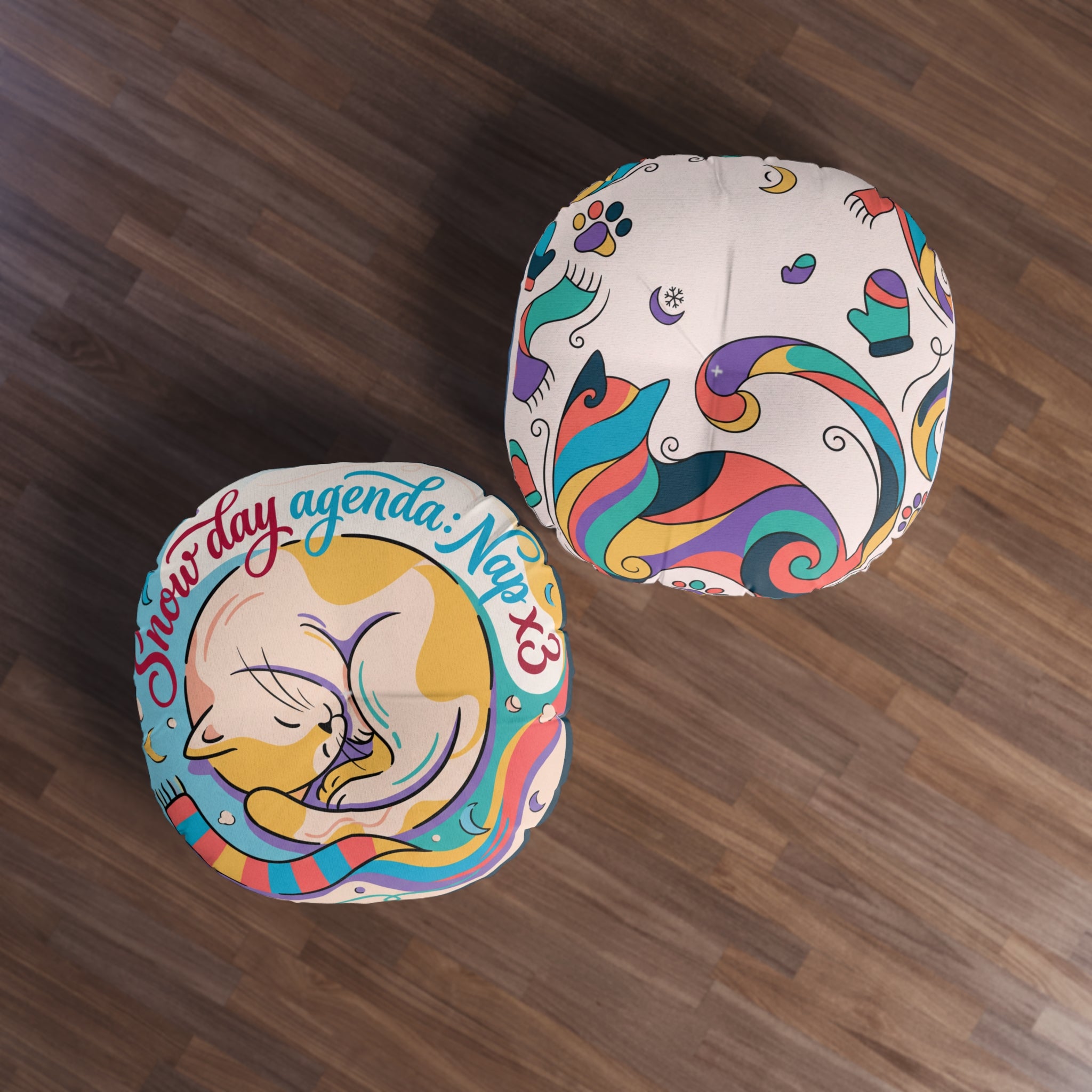 Cozy Snow Cat Floor Pillow