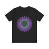 Vibrant purple and green mandala tee with a beautifully intricate design