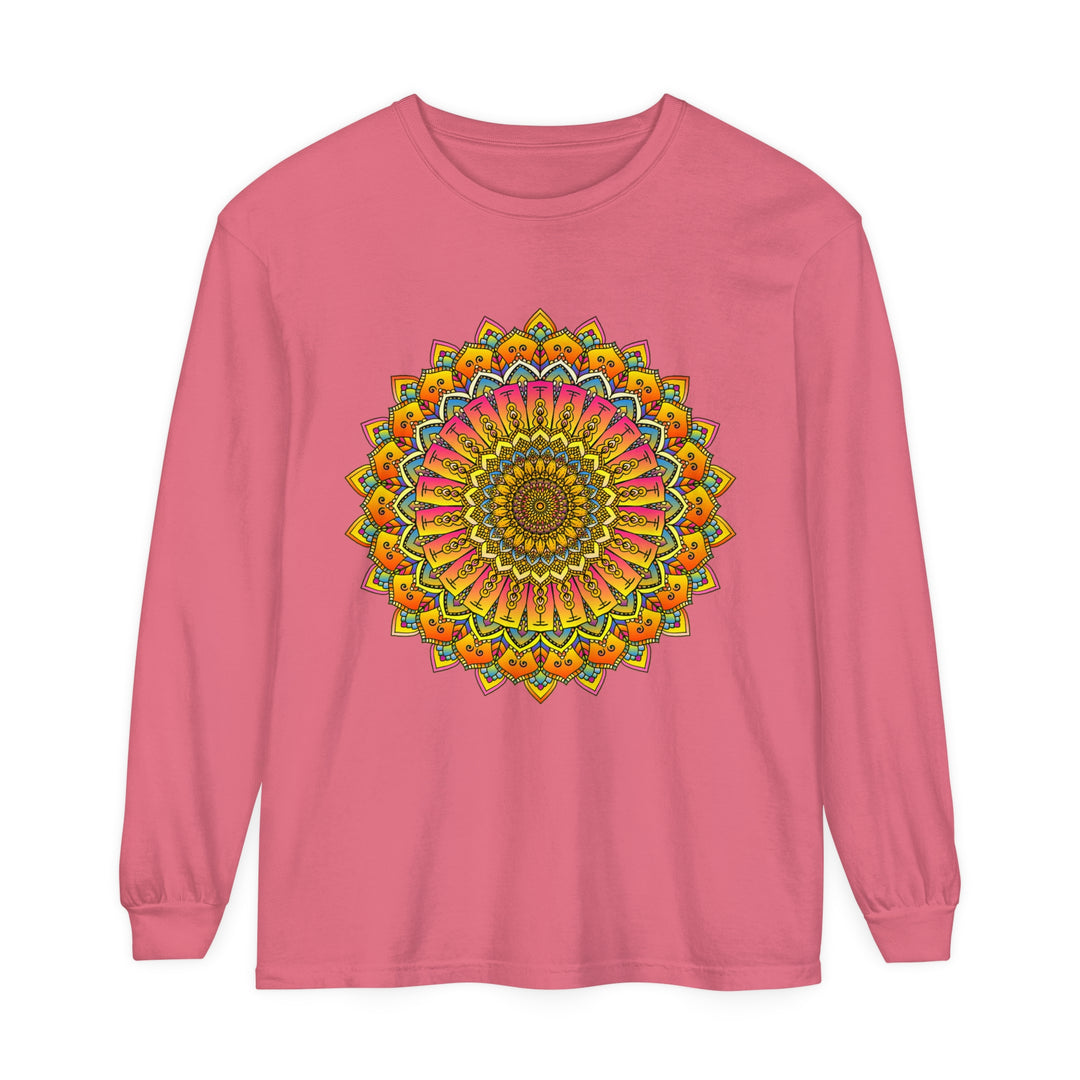 Vibrant mandala long sleeve t-shirt in red and blue for men and women