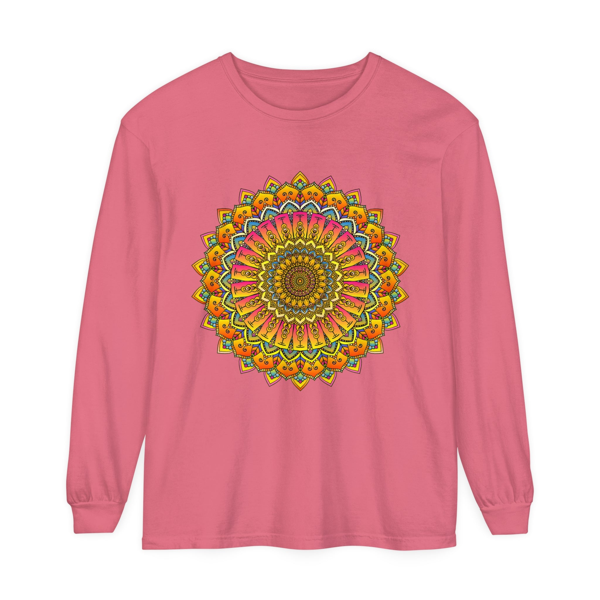 Vibrant mandala long sleeve t-shirt in red and blue for men and women