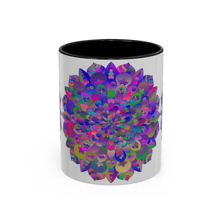 A vibrant and intricate psychedelic mandala mug featuring spiritual art designs