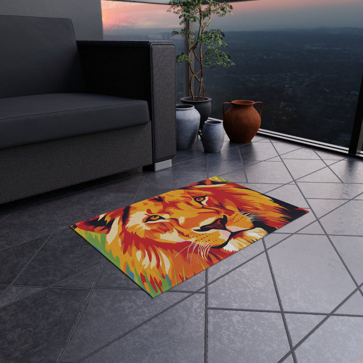 Lion Face Outdoor Rug – Vibrant Wildlife Doormat for Patio &amp; Porch