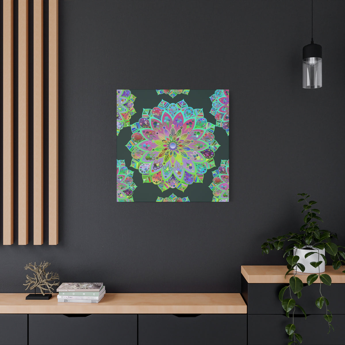 Vibrant Mandala Matte Canvas Wall Art — Colorful Floral Boho Stretched Print