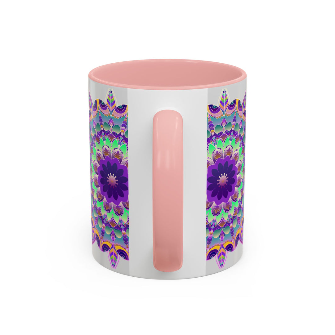 Beautiful light grey mandala art mug with vibrant and intricate design