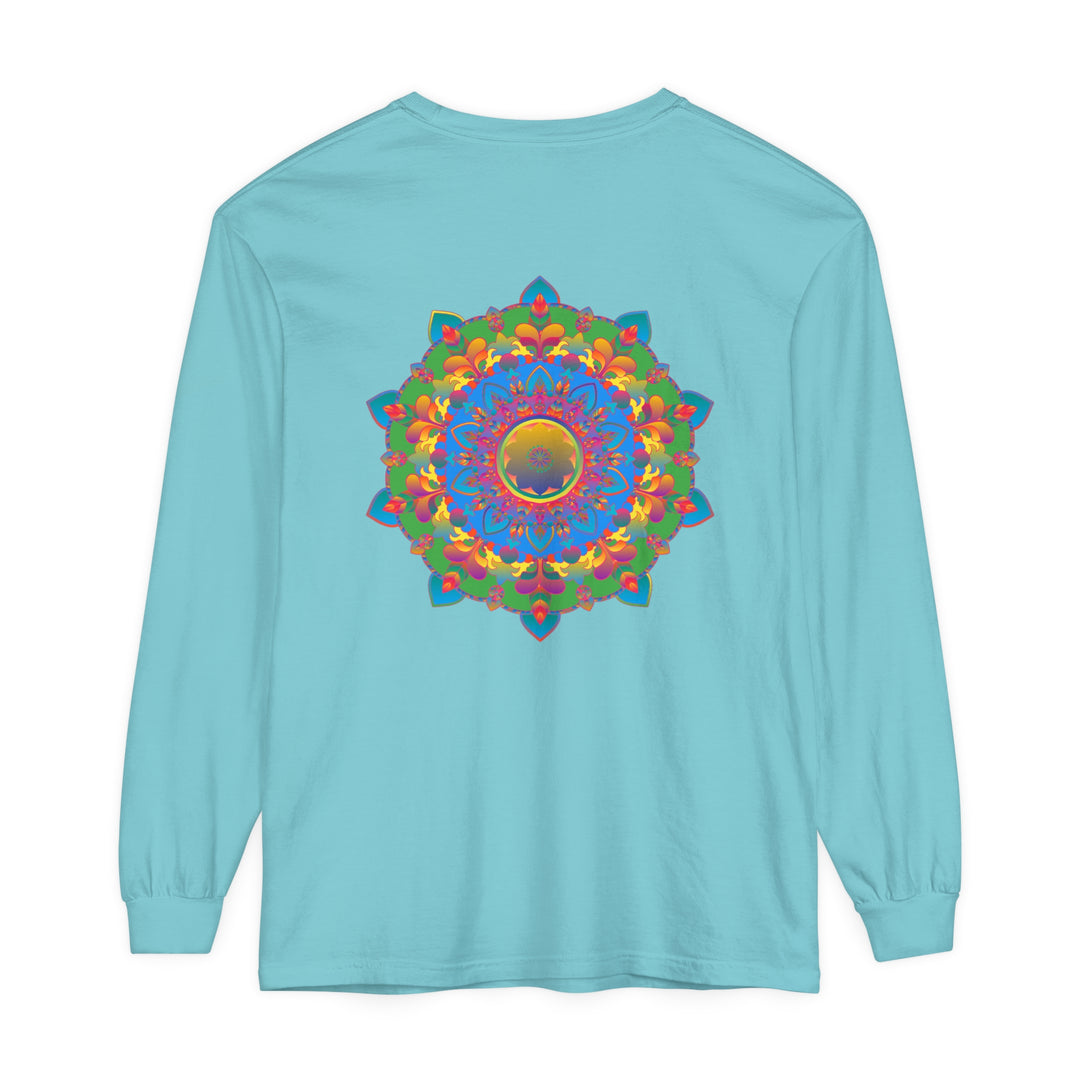 Colorful and detailed long sleeve t-shirt featuring an intricate mandala design