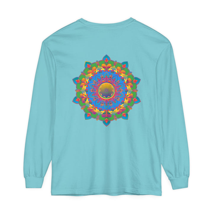 Colorful and detailed long sleeve t-shirt featuring an intricate mandala design