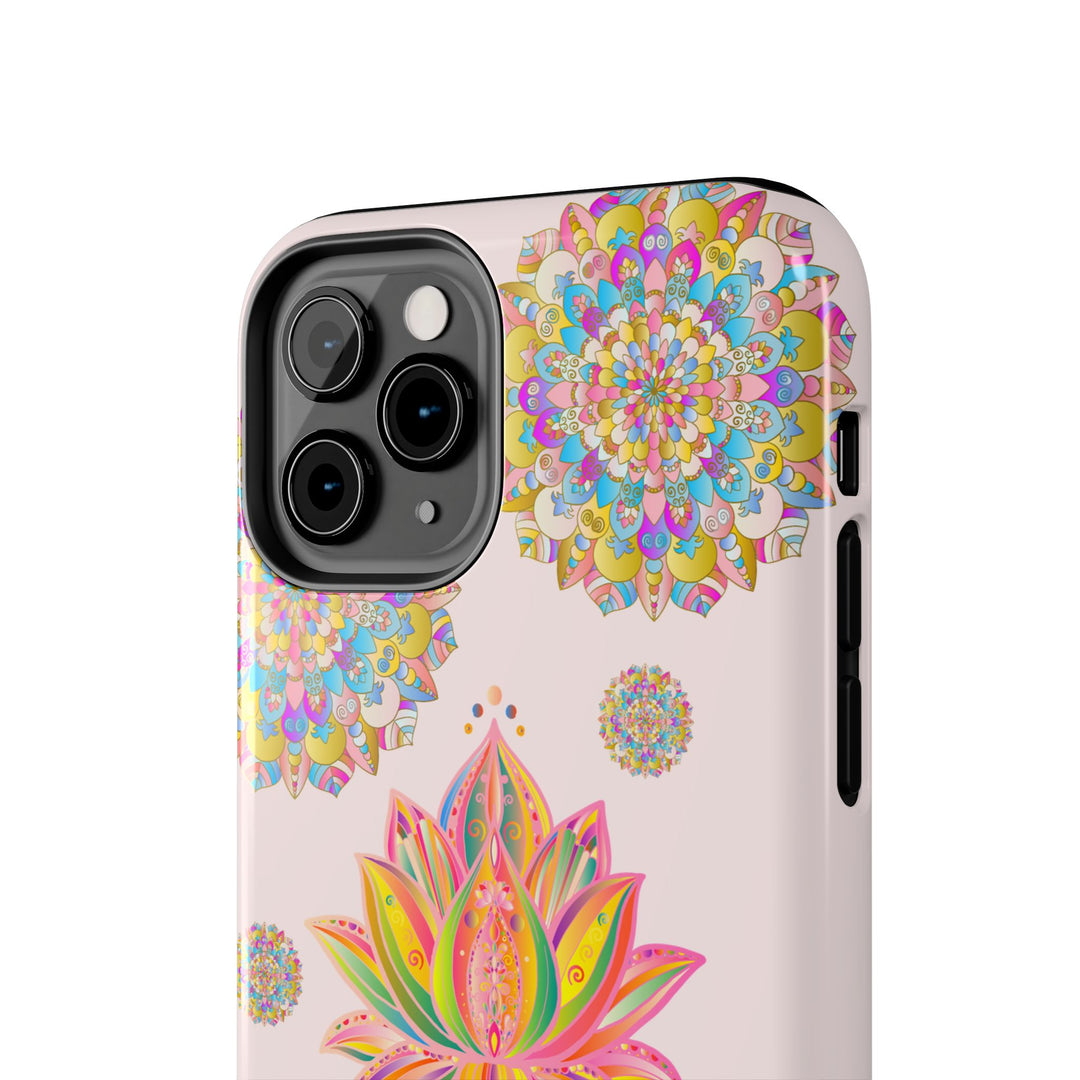 Light pink lotus flower mandala design phone case for stylish protection