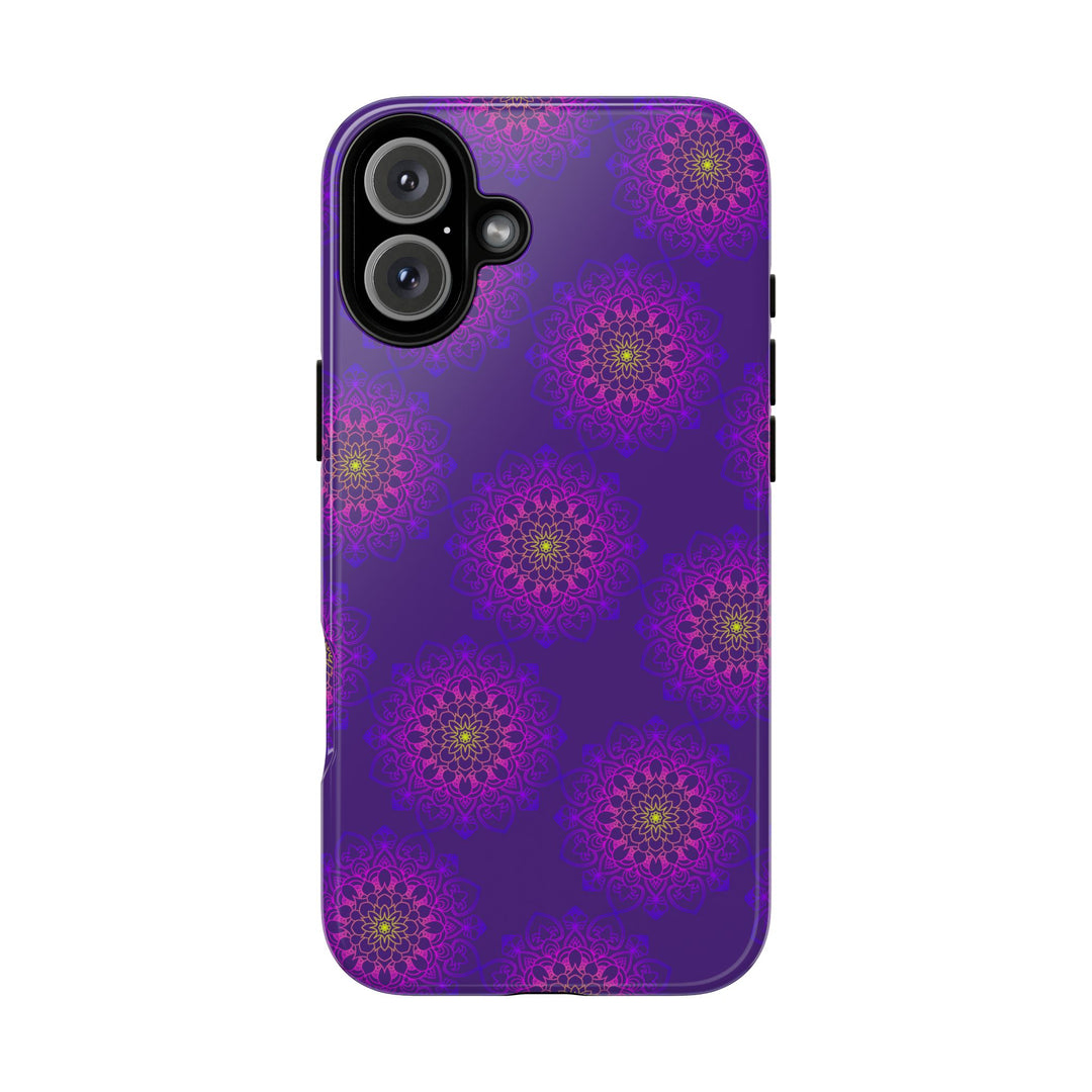 Intricate Purple Floral iPhone Case with Bold Mandala Design