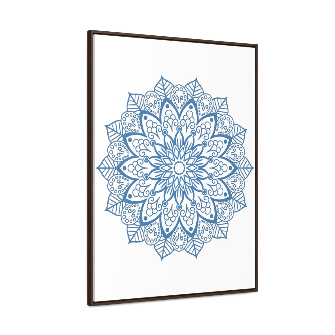 Handmade steel blue Mandala Design Wall Art on gallery canvas wraps, vertical frame