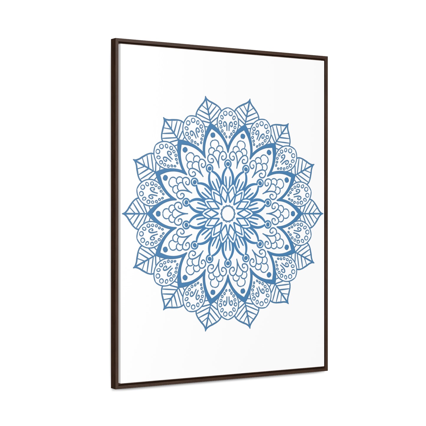 Handmade steel blue Mandala Design Wall Art on gallery canvas wraps, vertical frame