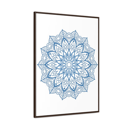 Handmade steel blue Mandala Design Wall Art on gallery canvas wraps, vertical frame