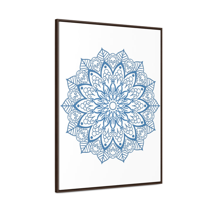 Handmade steel blue Mandala Design Wall Art on gallery canvas wraps, vertical frame