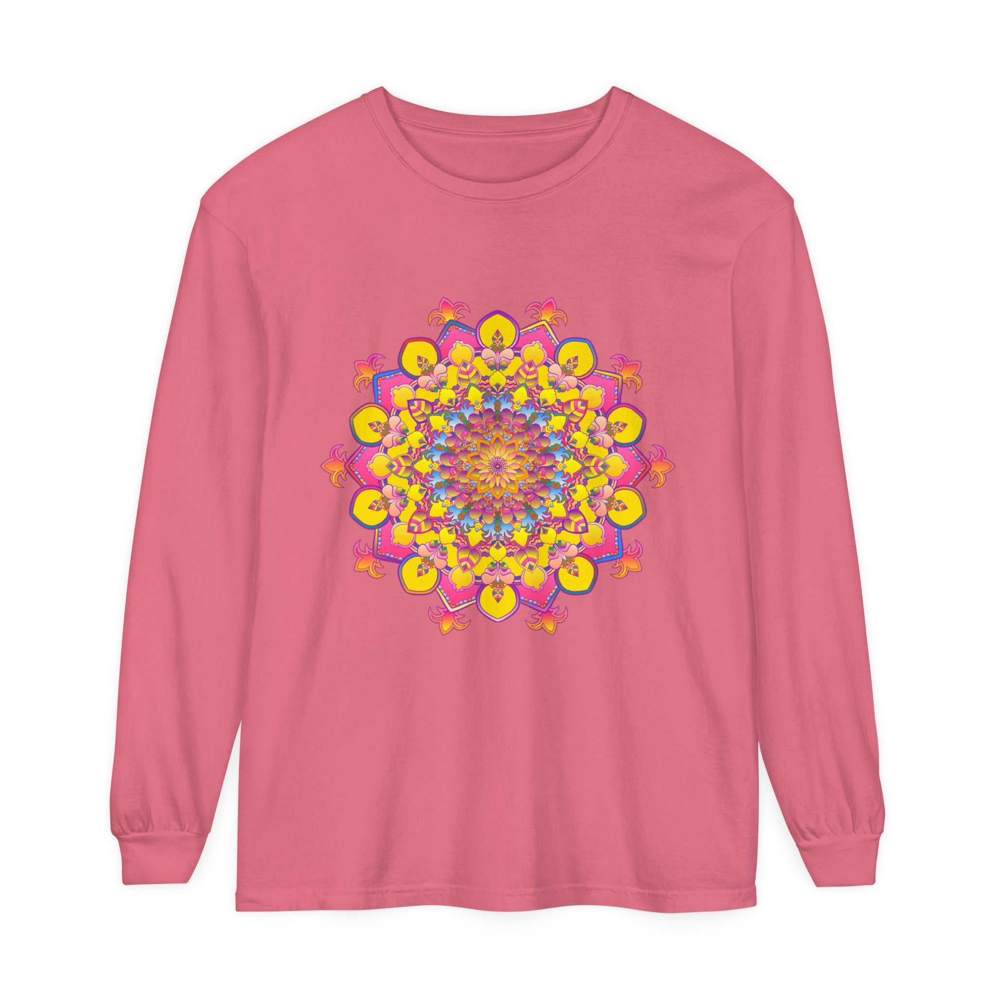 Colorful mandala design long sleeve unisex t-shirt perfect for any occasion