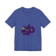 A close-up image of a Black Cat Mystery Colorful Paint Splatter T-Shirt, featuring vibrant and dynamic splashes of color on a black background, creating a visually striking and unique design
