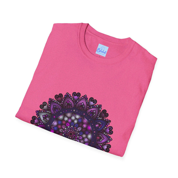 Soft purple unisex t-shirt with hand-drawn mandala art design