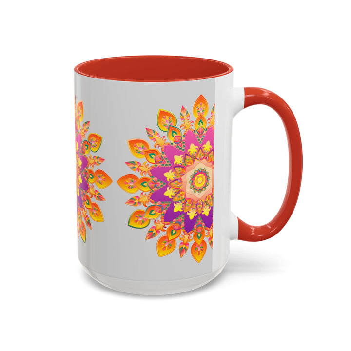 A close-up image of a vibrant Mandala Art Mug with a colorful floral design, perfect for enjoying your favorite hot beverage