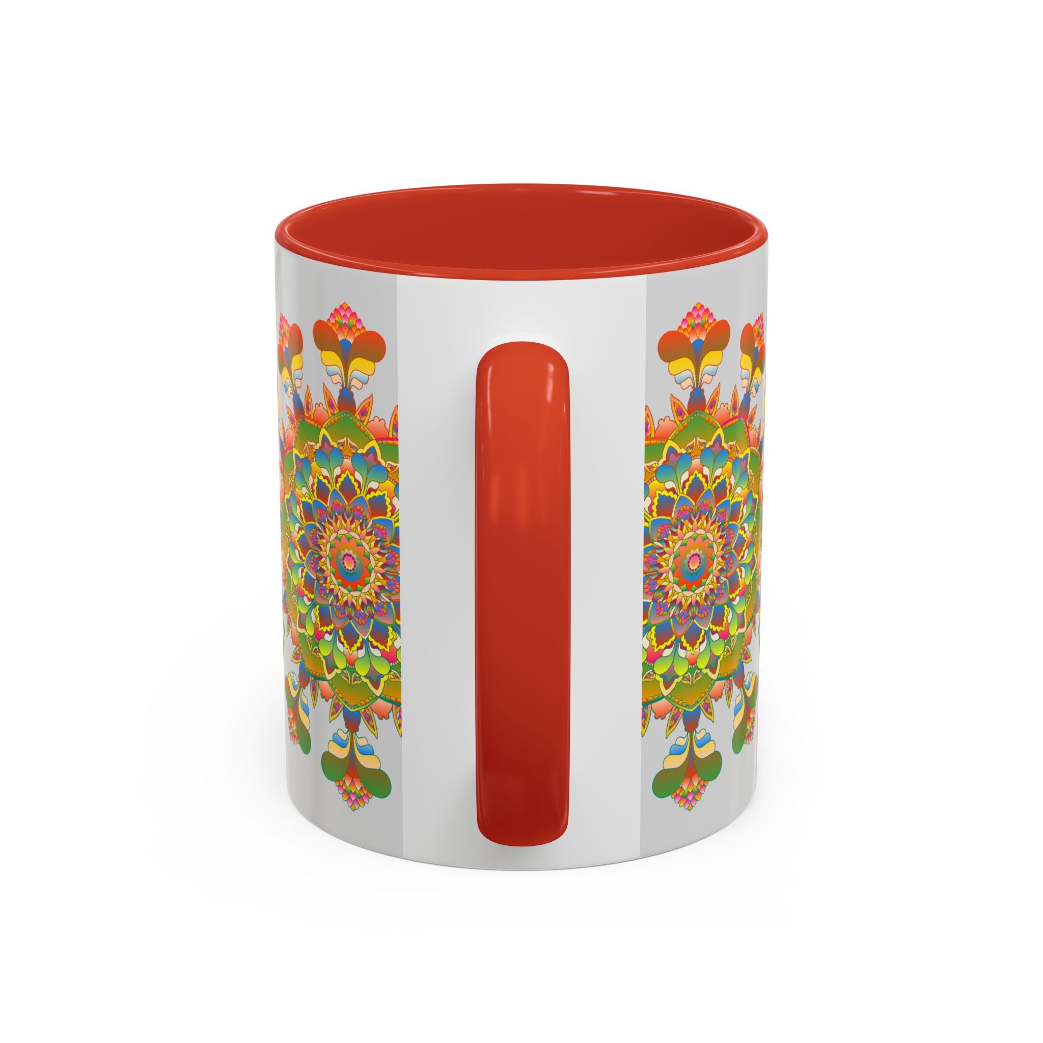 A beautifully handcrafted mandala art mug with vibrant colors and intricate designs