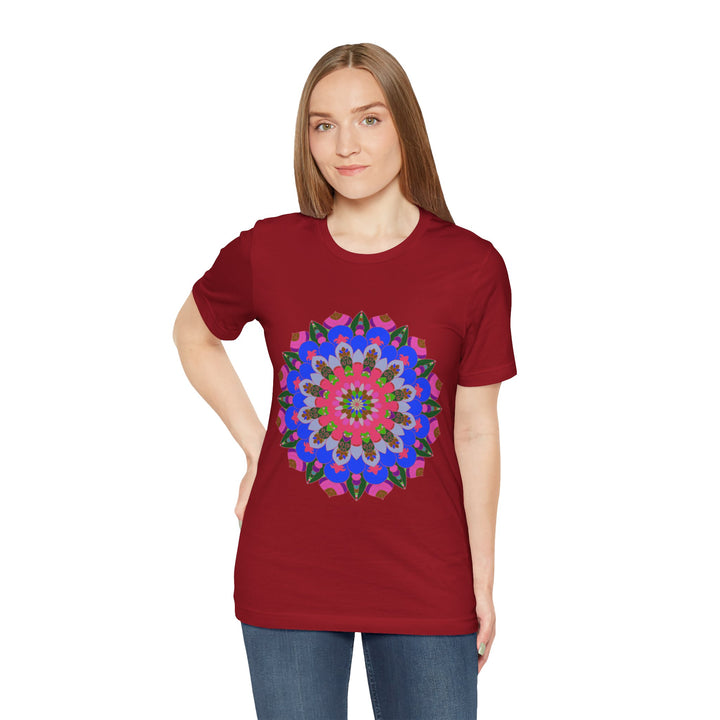 Vibrant and intricate design featuring a colorful mandala geometric pattern on a t-shirt