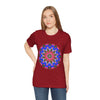 Vibrant and intricate design featuring a colorful mandala geometric pattern on a t-shirt