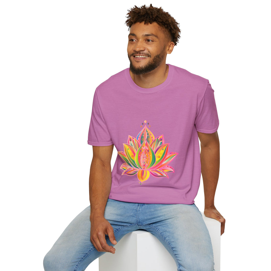 Lotus Mandala Unisex T-Shirt featuring a hand-drawn, unique design by Blululi