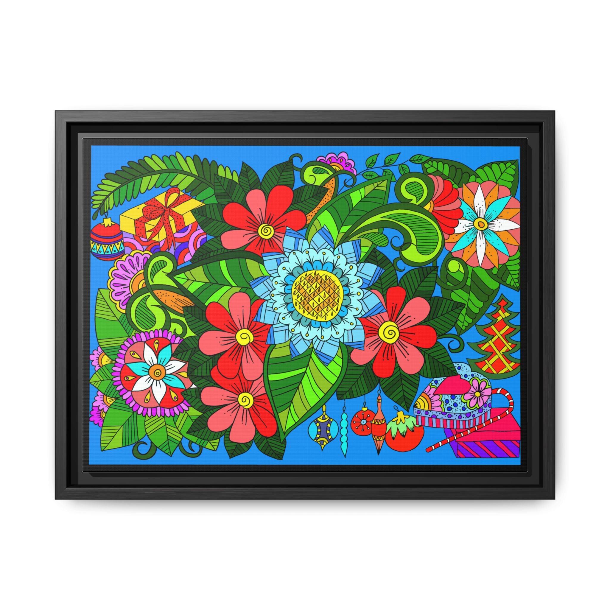 Handgefertigtes horizontales Poster mit Mandala-Design – Blumengekritzel