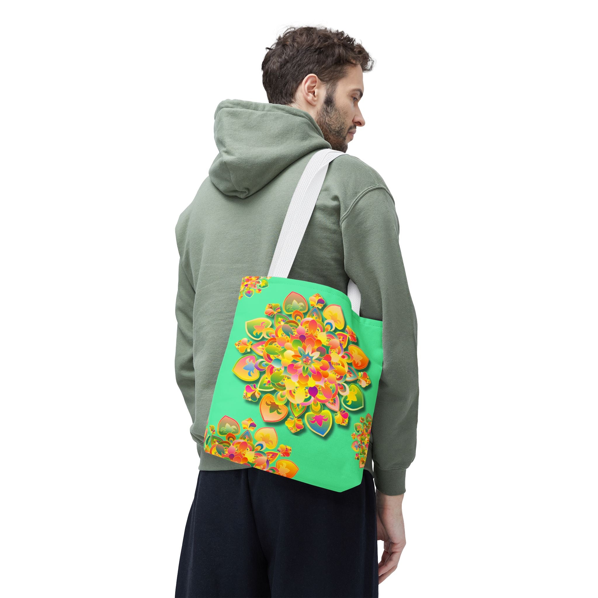 Floral Mandala Tote Bag — Bright Tropical Green All-Over Print