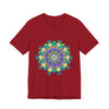 A vibrant and intricate mandala design adorns this comfortable meditation tee, promoting peace and tranquility during your practice