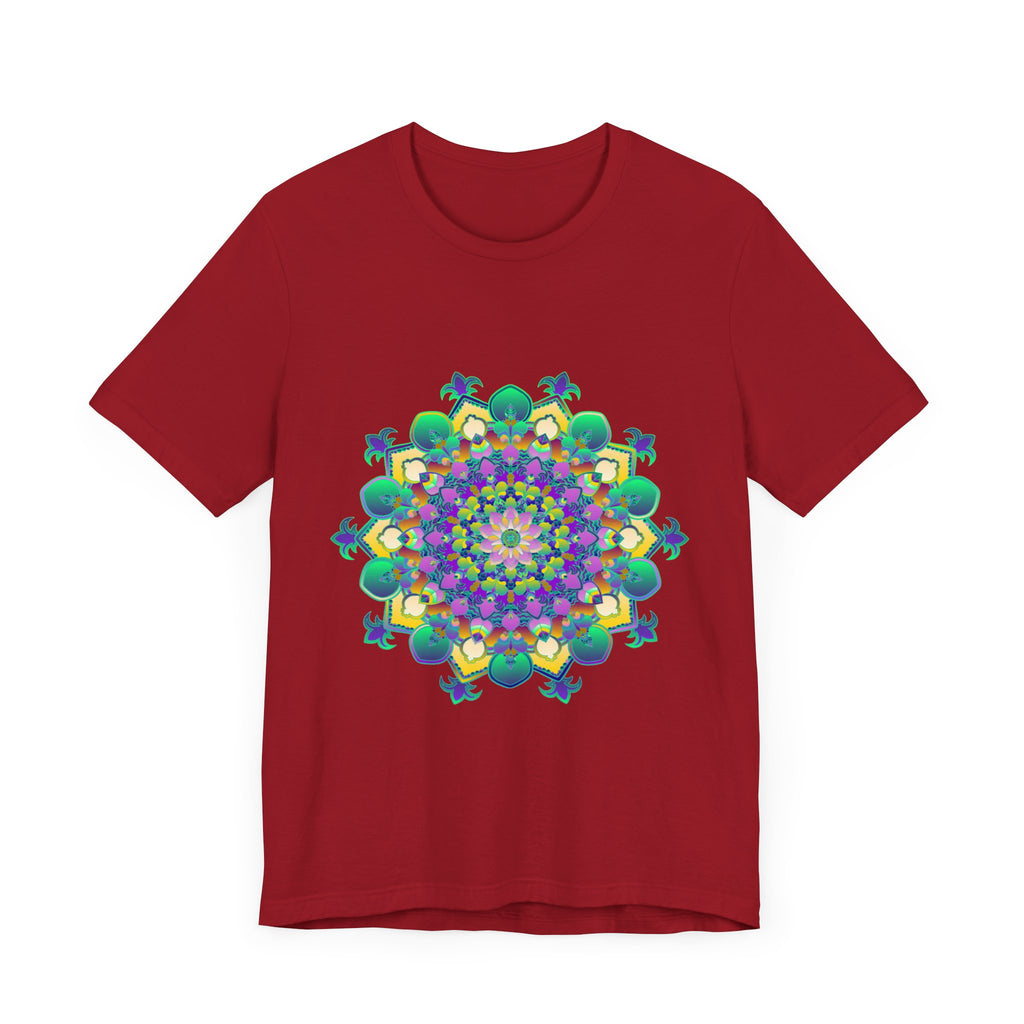 A vibrant and intricate mandala design adorns this comfortable meditation tee, promoting peace and tranquility during your practice