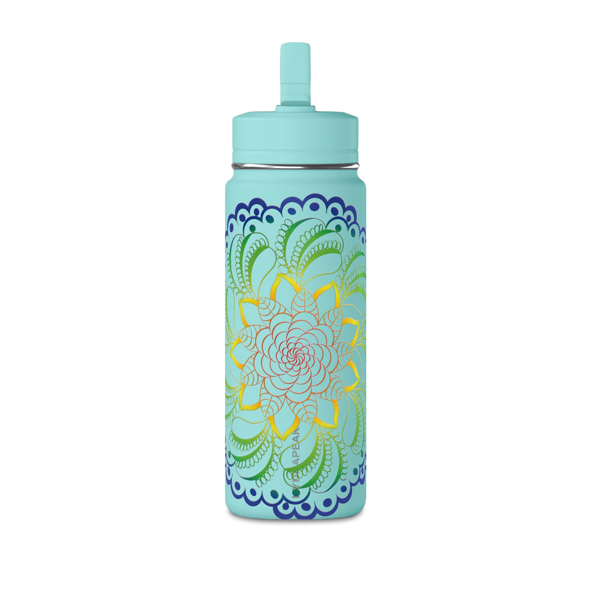 20oz Floral Mandala Water Bottle — Rainbow Lotus Reusable Straw Bottle