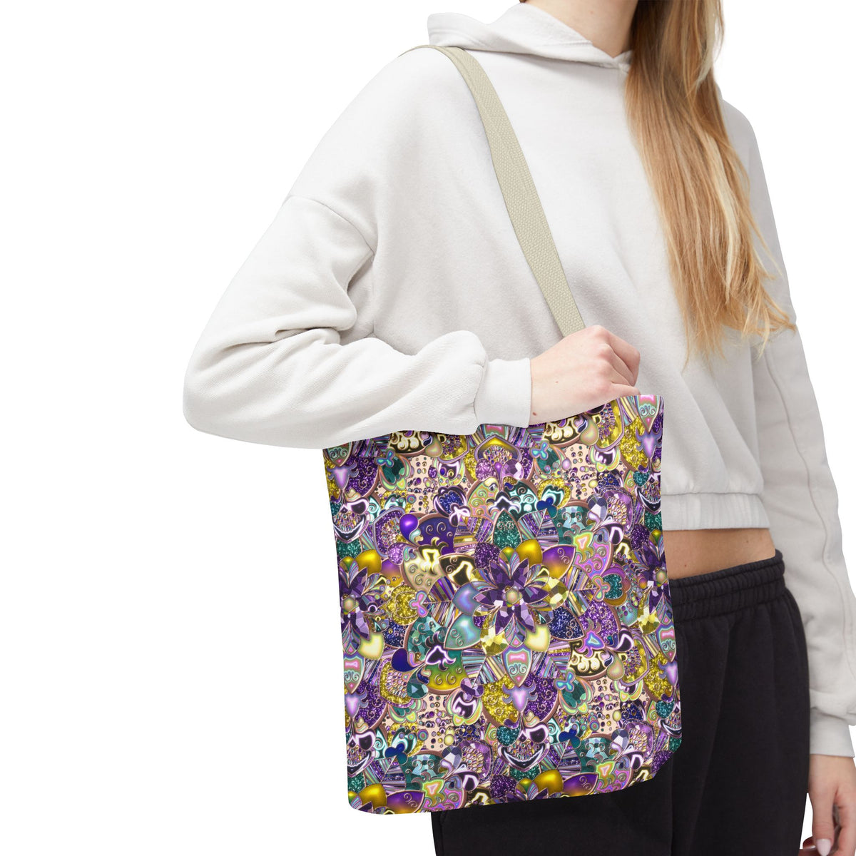 Colorful Purple Floral Pattern Tote Bag