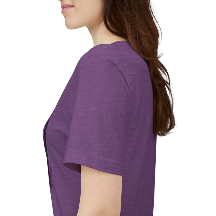 Schwarzes Katzenrätsel – Lila Farbspritzer-T-Shirt