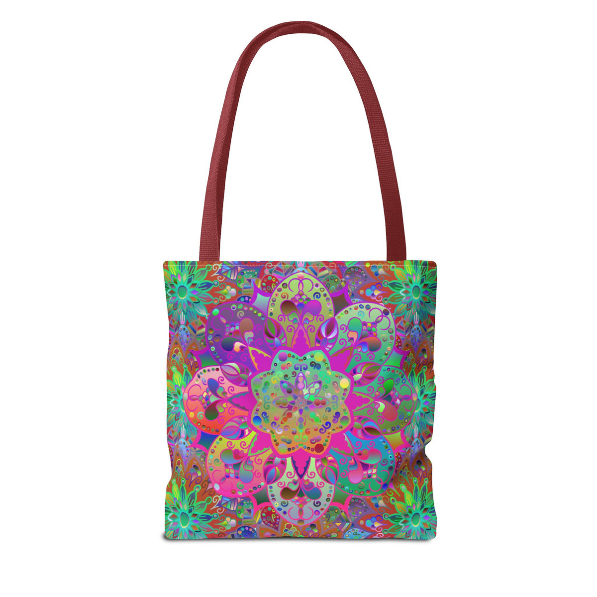 Psychedelic Mandala Tote Bag — Colorful Boho All-Over Print Tote