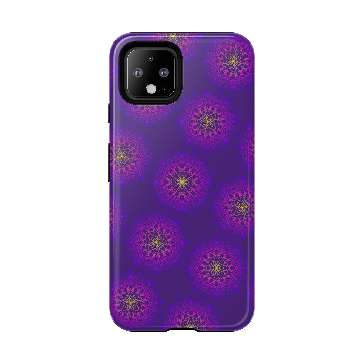 Intricate Purple Floral iPhone Case with Bold Mandala Design