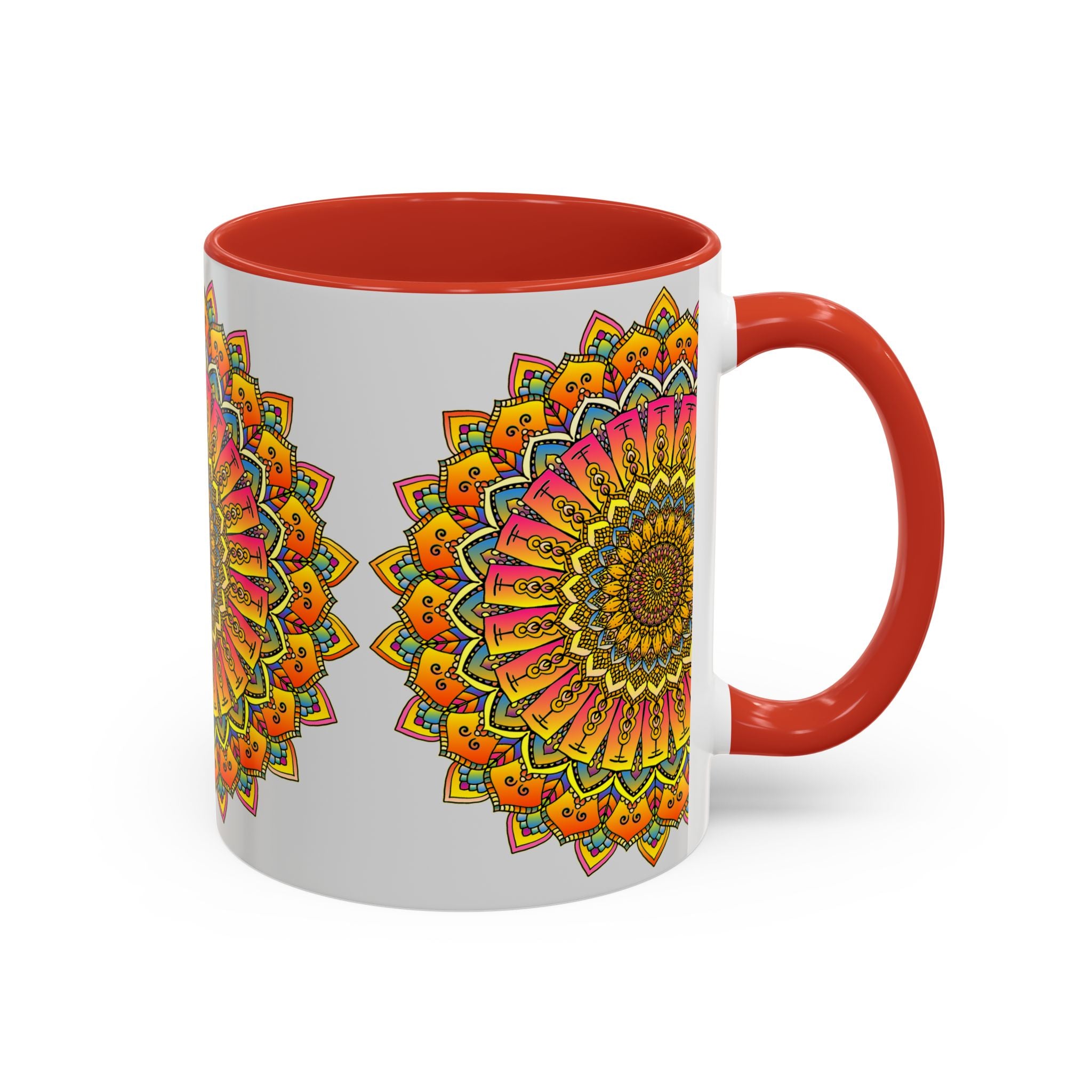 Beautiful and vibrant mandala art mug featuring a colorful floral design