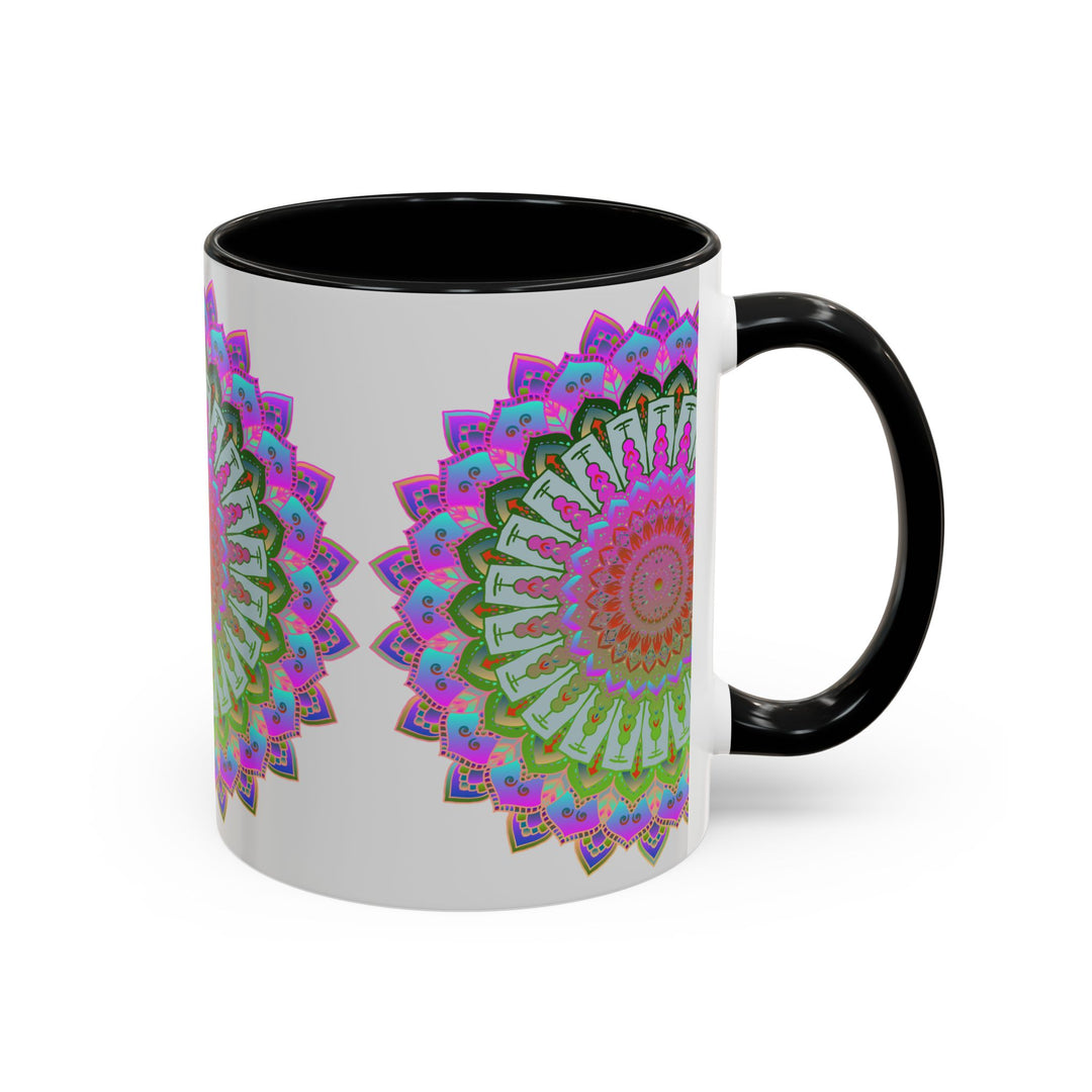 Colorful mandala art mug featuring intricate hand-painted patterns