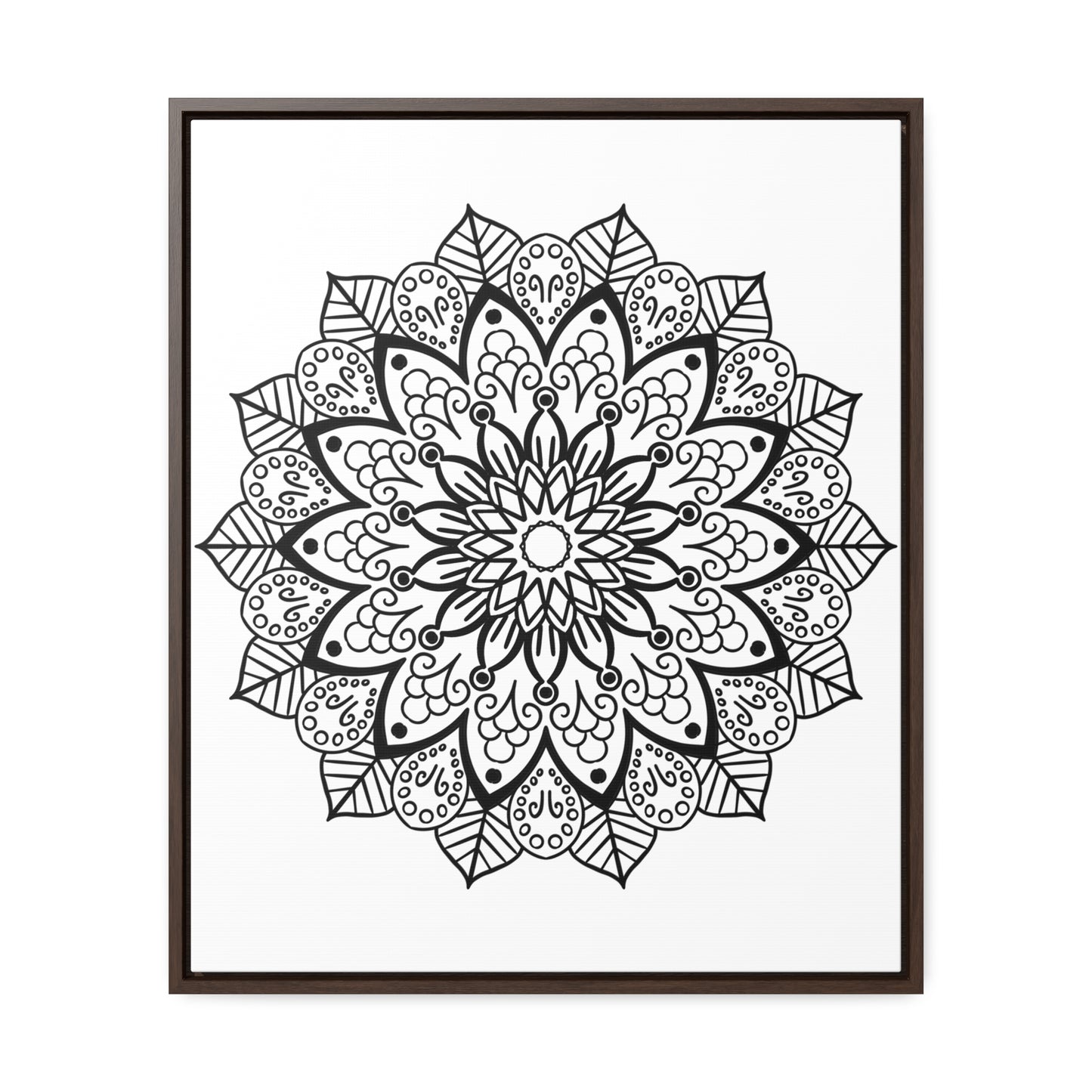 Handmade black and white mandala wall art on gallery-wrapped canvas