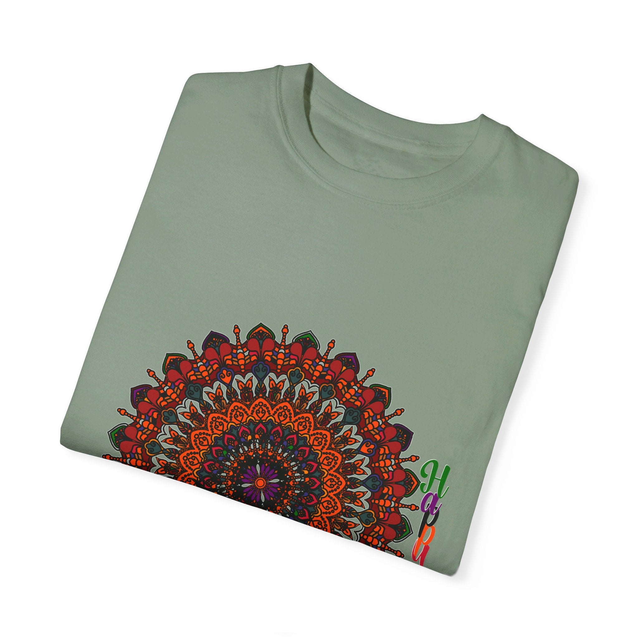 Unisex Halloween Mandala T-shirt featuring handcrafted pumpkin mandala artwork on a garment-dyed tee